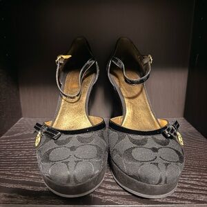 Coach Signature Mareena Wedge in Black Suede Size 10